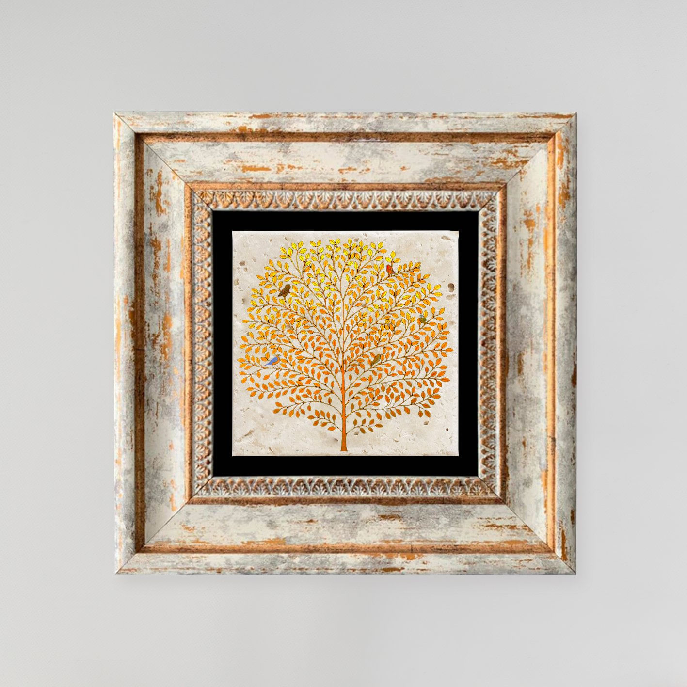 Tablou decorativ cu rama, Wallxpert, piatra si lemn, multicolor, 20x20 cm - imagine 5